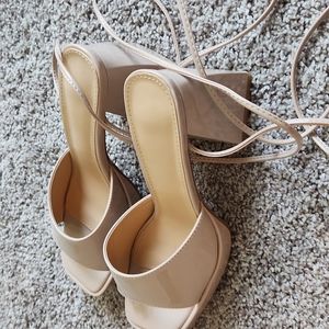 Tie Leg Chunky Heeled Strappy Sandals